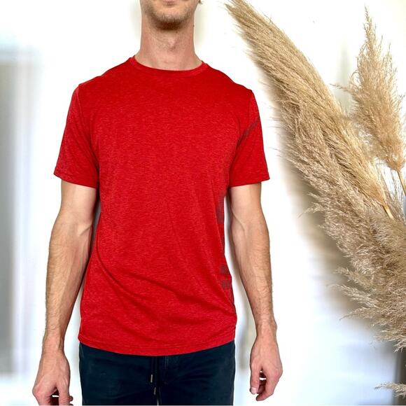 NIKE Bright Red  Dri Fit Logo Swoosh Short Sleeve Tee T Shirt Top Gym Workout M - Picture 1 of 11